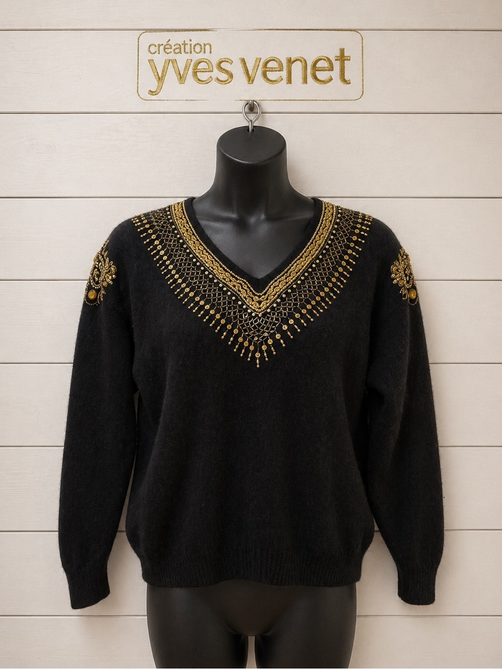 YVES VENET Black Embellished Wool Sweater – Size 40